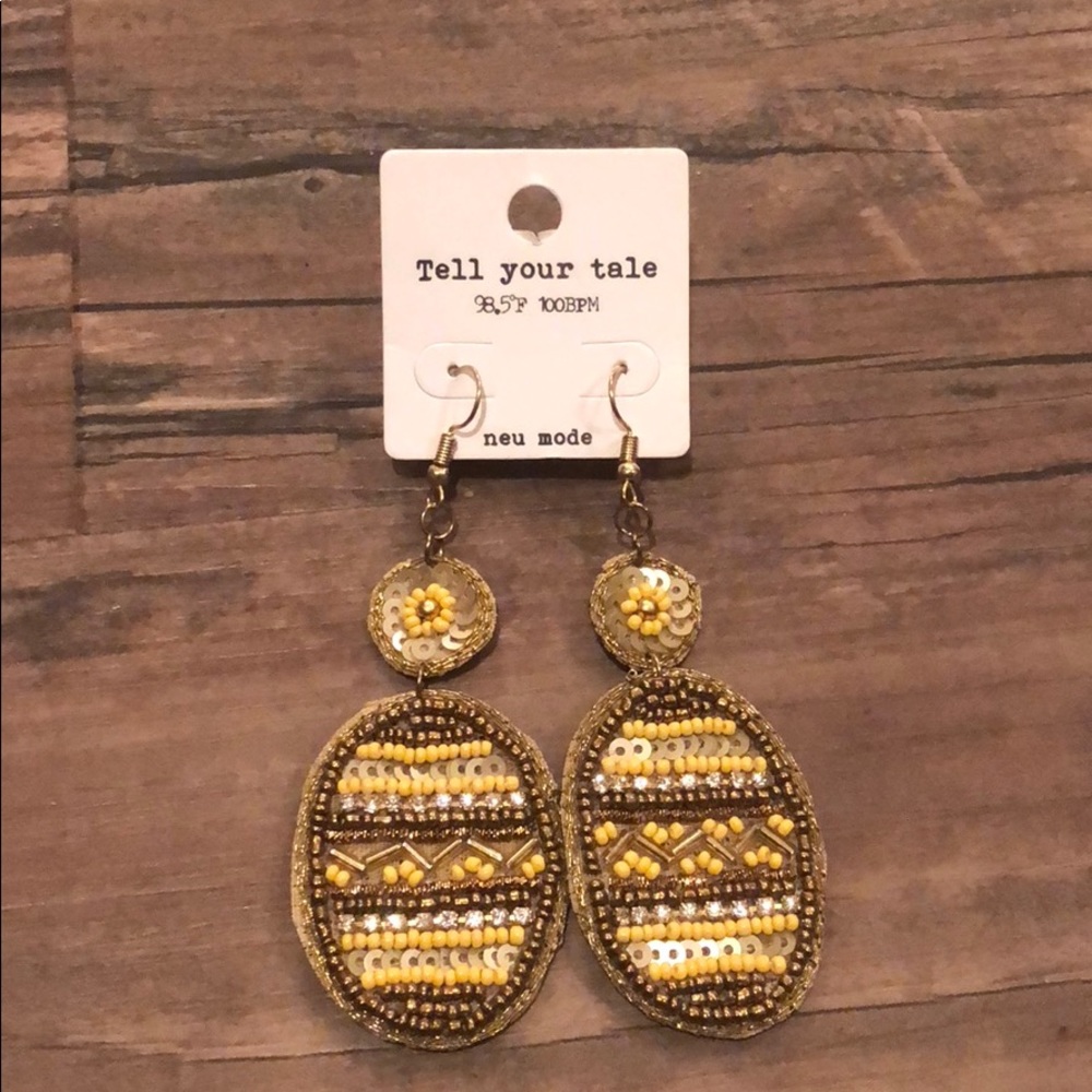 Yellow and tan beaded dangle earrings